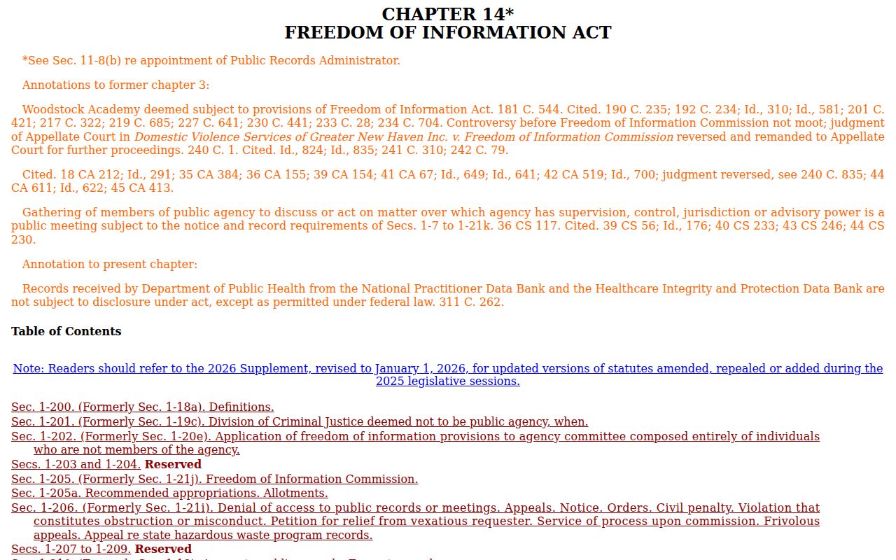 Connecticut FOIA statutes for Bridgeport record requests