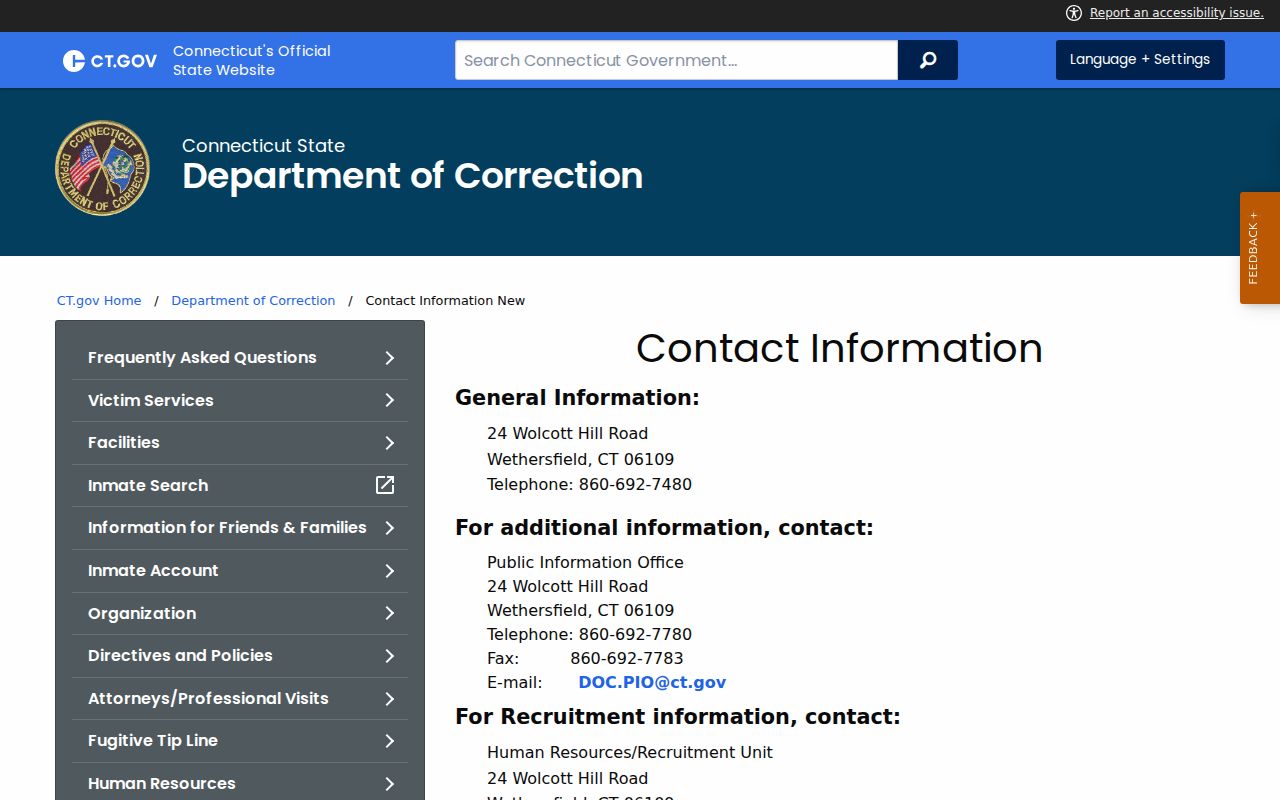 Fairfield County arrest history DOC contact information