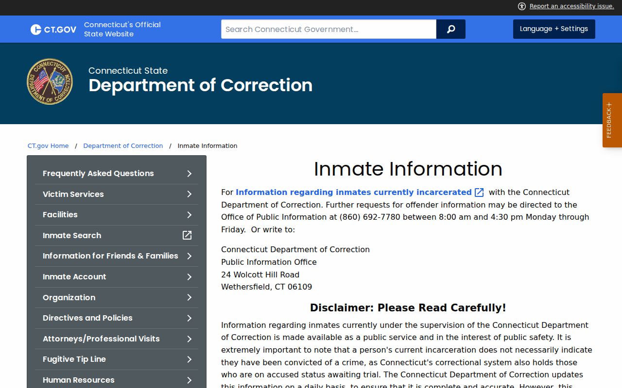 Fairfield County arrest record CT DOC search scope