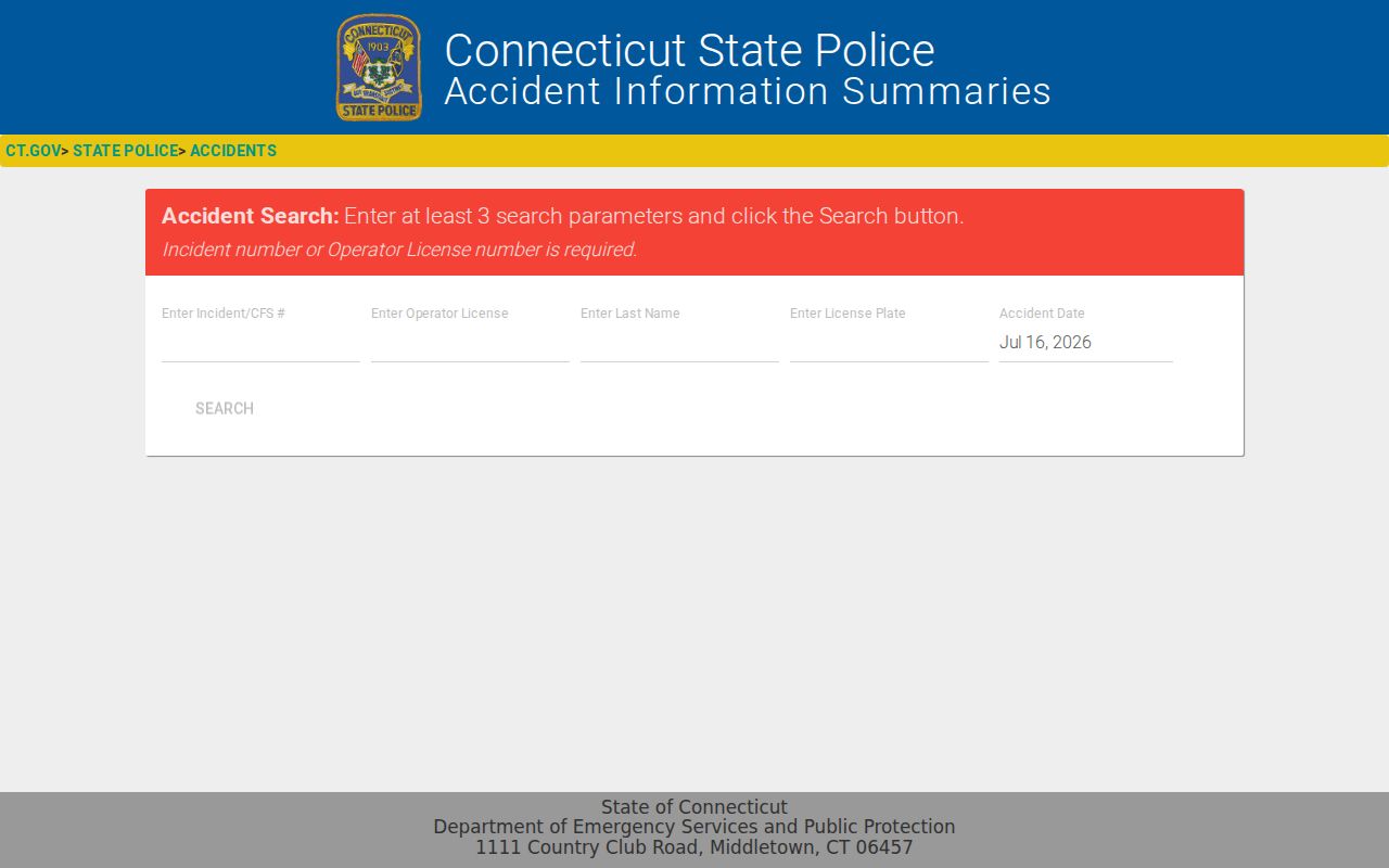 Fairfield County State Police accident record summary
