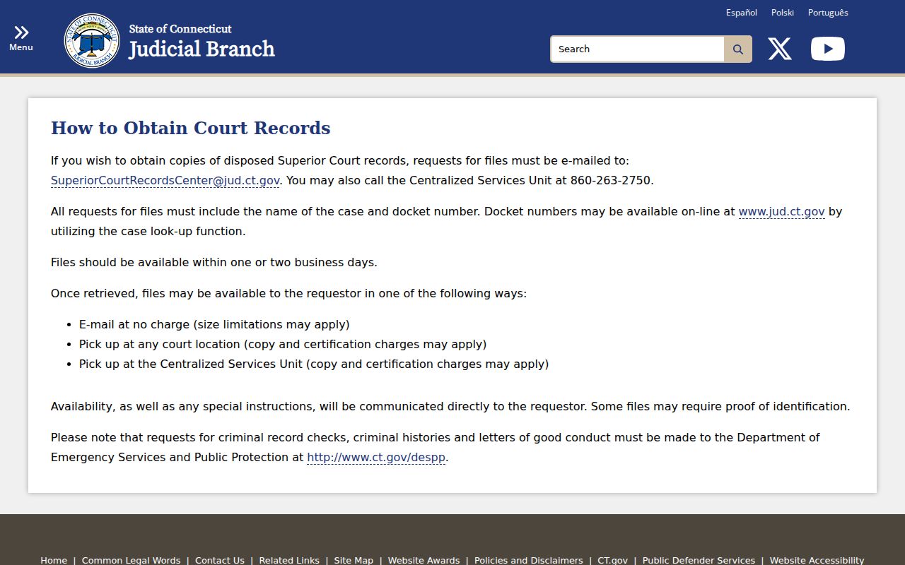 Fairfield County disposed criminal case file retrieval