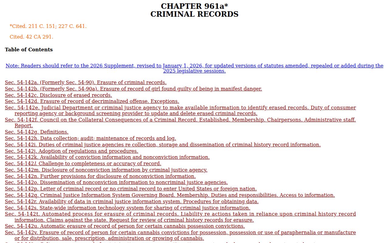 Connecticut General Assembly criminal record and sex offender registry statutes