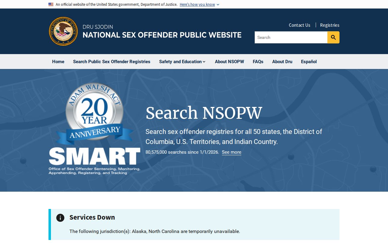 National sex offender public website search page used for cross-state checks