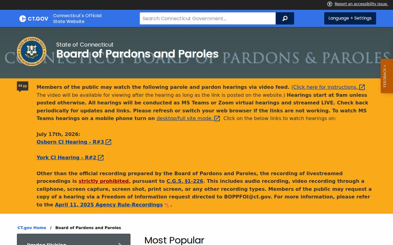 Norwalk criminal history Board of Pardons and Paroles