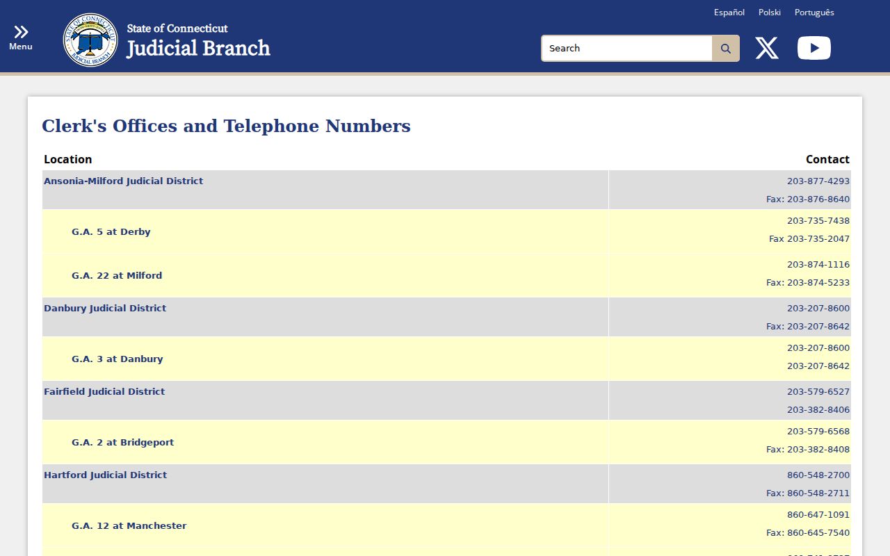 Stamford criminal history Judicial Branch clerk directory