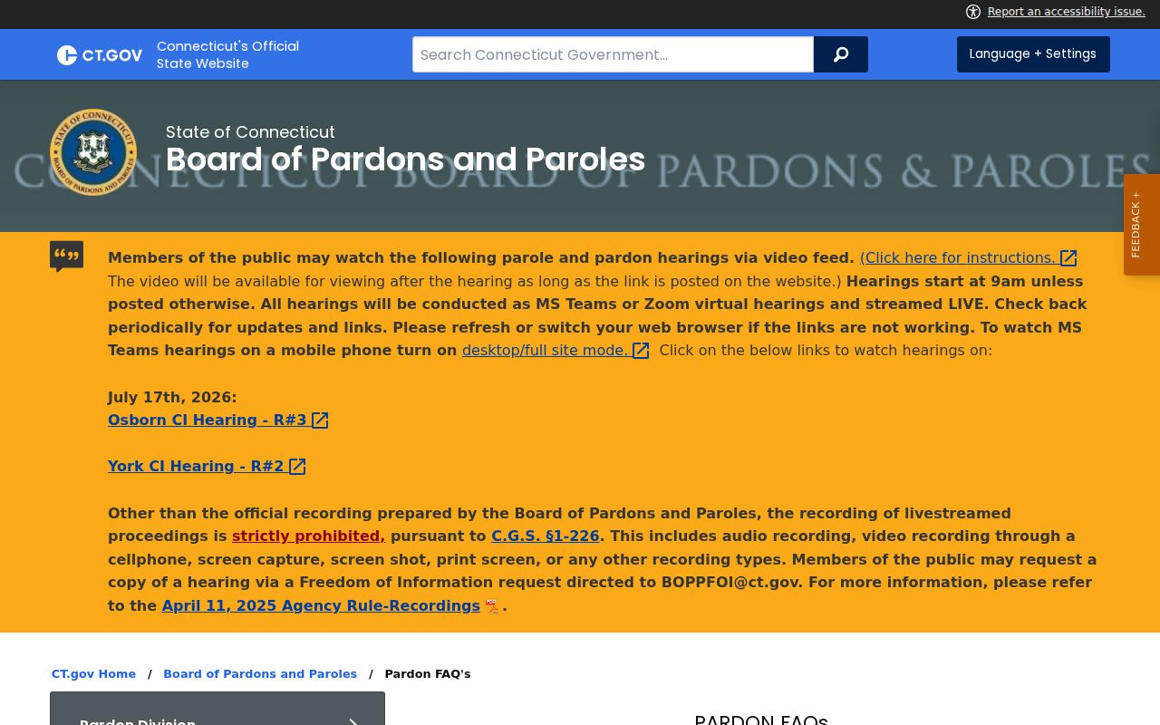 Fairfield County criminal history Absolute Pardon information