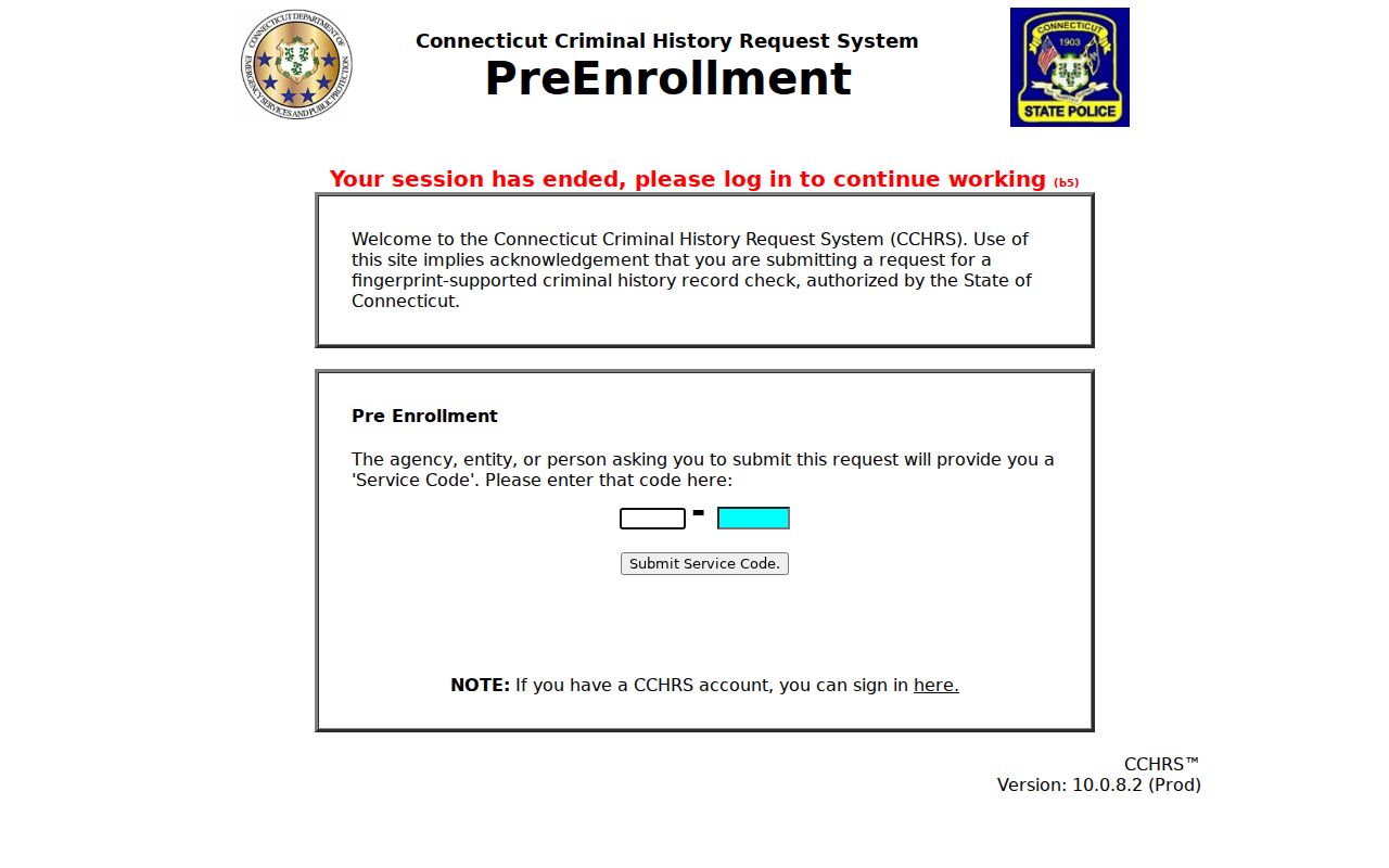 Fairfield County criminal history CCHRS pre-enrollment system