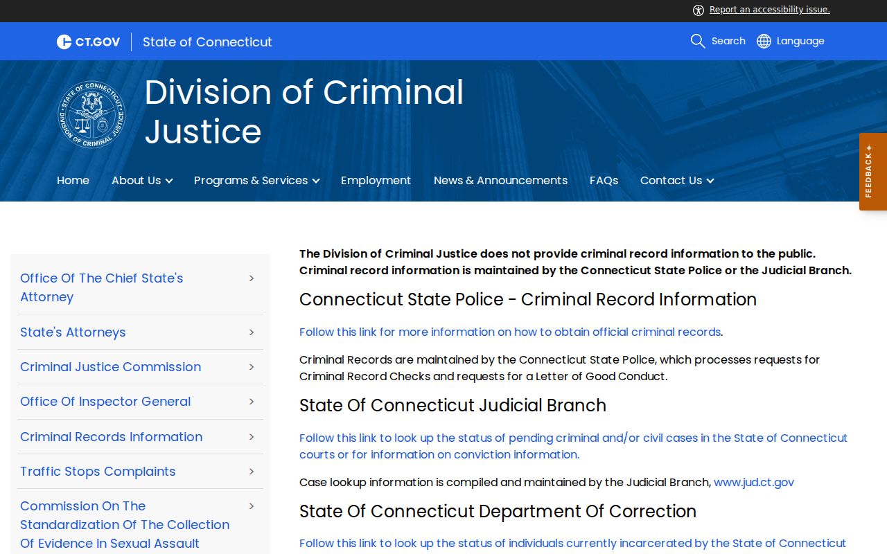 Fairfield County criminal history Division of Criminal Justice guidance