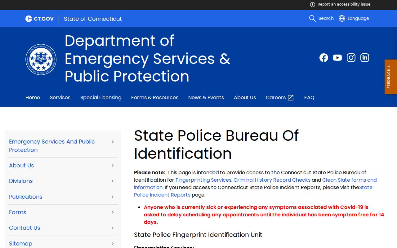 Fairfield County criminal history State Police Bureau of Identification